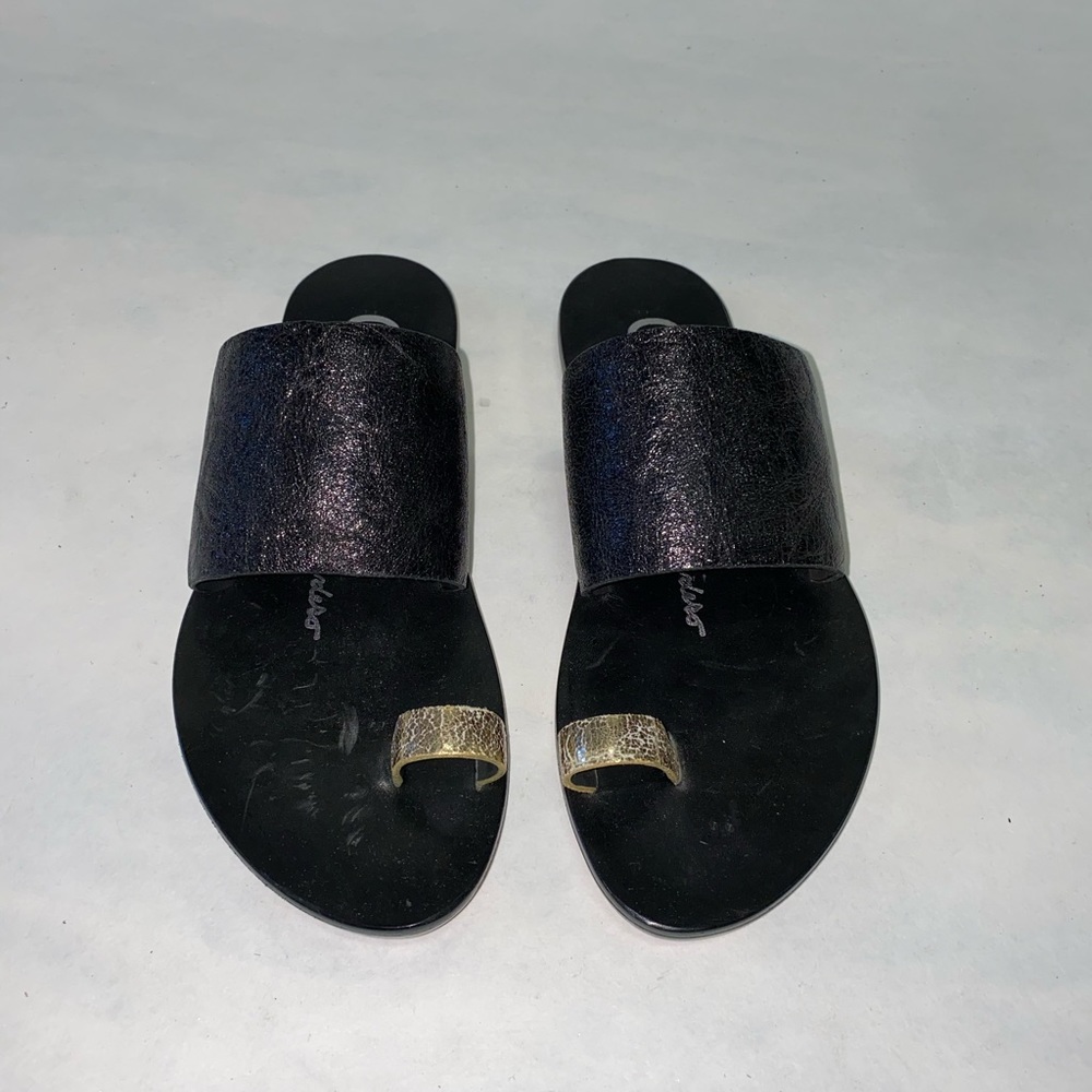 Black leather slide sandal